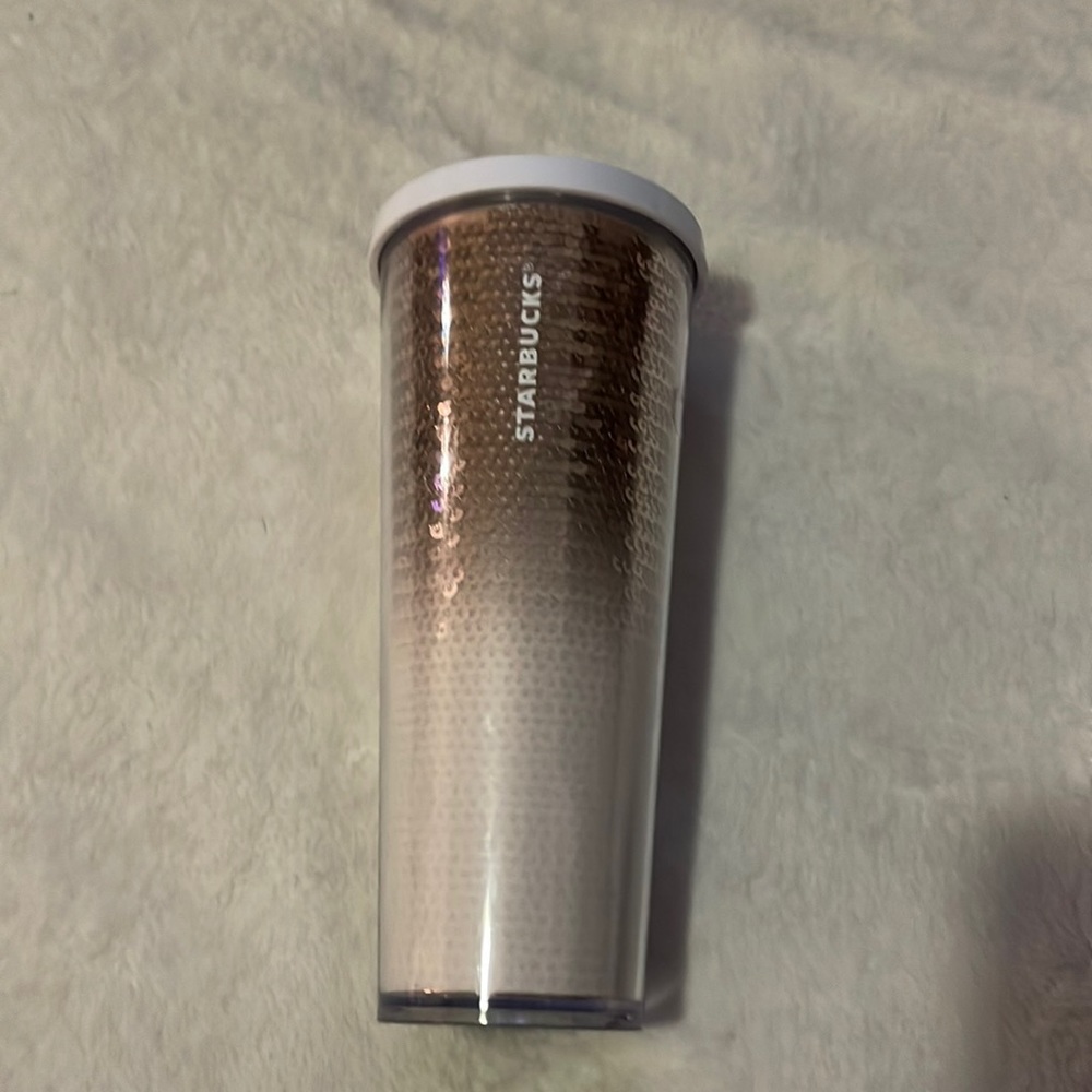 Starbucks 2018 Rose Gold Ombre Sequin Venti Cold Cup Tumbler 24oz